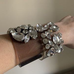 Bejeweled transparent plastic cuff bracelet